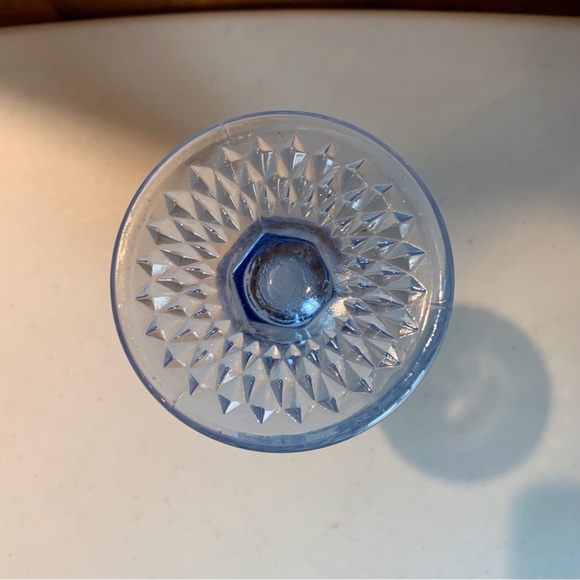 Vintage Indiana Glass Diamond Point Azure Blue Pedestal base Vase 8” - Picture 4 of 5